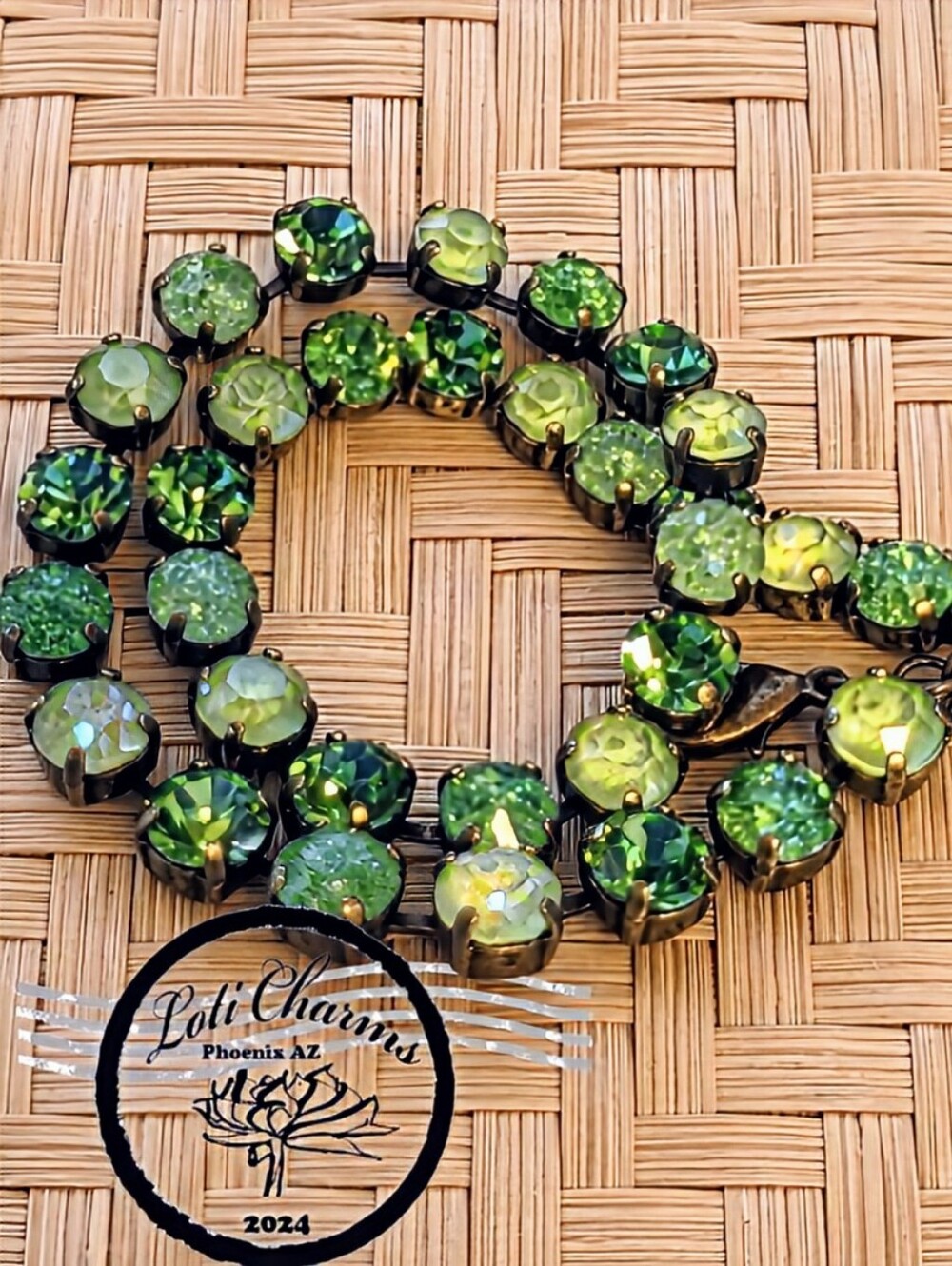 Peridot Apple Green Swarovski Crystals In Gold Plated Or Brass Necklace